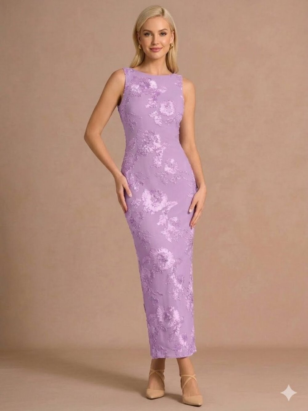 Azazie Lilac Floral Lace Maxi Dress
